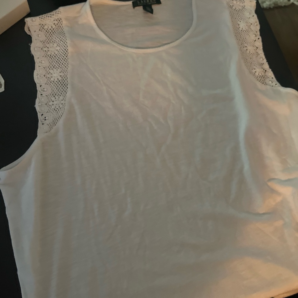 Lauren Ralph Lauren‎ 2X White Lace Sleeve Women's Top